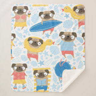 Couverture Sherpa De mignons carlins en vacances. motif avec carlin