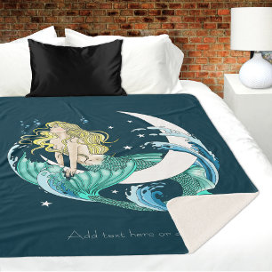 Couverture Sherpa Déco artistique Art Déco Sirène Blonde Croissant d