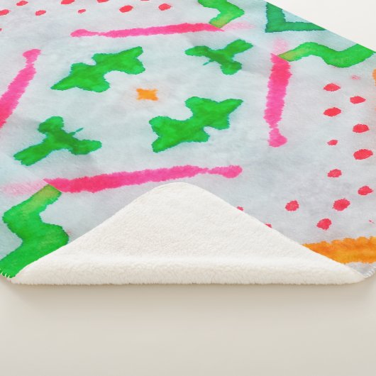 Couverture Sherpa Décor Boho Aquarelle. Coussin bleu Boho. Aquarelle (3/4)