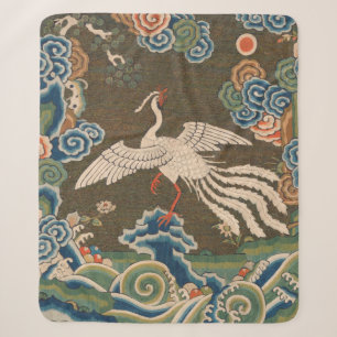 Couverture Sherpa Décor d'antiquité chinois d'oiseaux