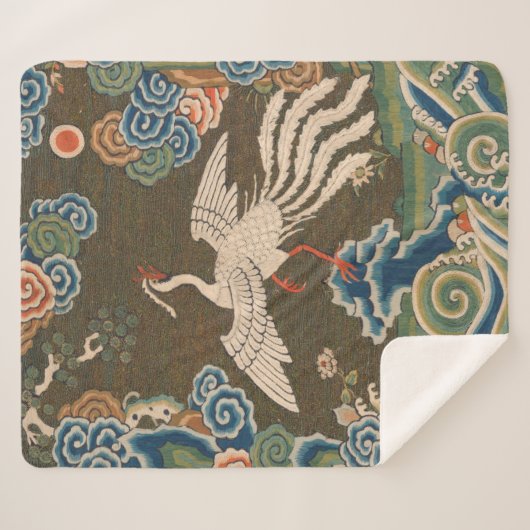 Couverture Sherpa Décor d'antiquité chinois d'oiseaux (Devant (Horizontal))