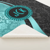 Couverture Sherpa Décor géométrique bleu turquoise et noir Damas (3/4)