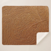 Couverture Sherpa Décor occidental cowboy floral, cuir marron foncé. (Devant (Horizontal))