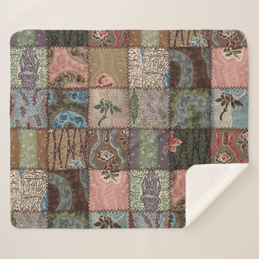 Couverture Sherpa Découpe à patchwork, texture 3D. (Devant (Horizontal))