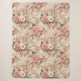 Couverture Sherpa Défilement de jardin Rose vintage