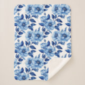 Couverture Sherpa Delft Bleu Fleurs Roses  (Devant)
