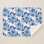 Couverture Sherpa Delft Bleu Fleurs Roses  (Devant (Horizontal))
