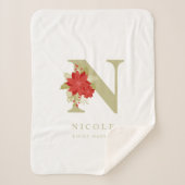 Couverture Sherpa Délicat Poinsettias N initial Noël fille cadeau ca (Devant)