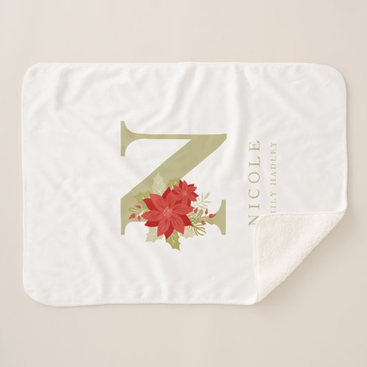 Couverture Sherpa Délicat Poinsettias N initial Noël fille cadeau ca (Devant (Horizontal))