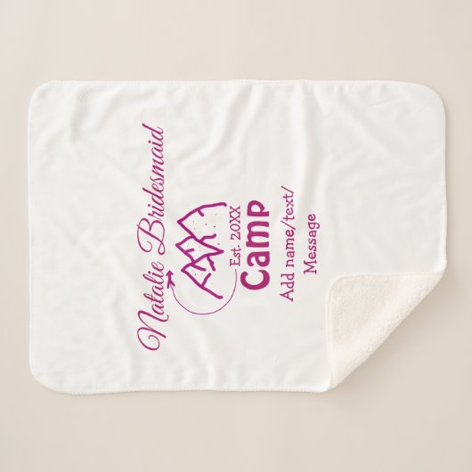 Couverture Sherpa Demoiselle d'honneur de camp rose ajouter nom date (Devant (Horizontal))