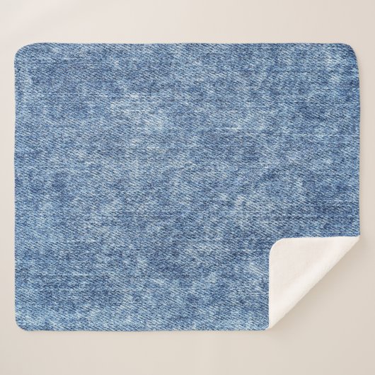 Couverture Sherpa Dénim bleu lavement acide, texture de gros plan. (Devant (Horizontal))