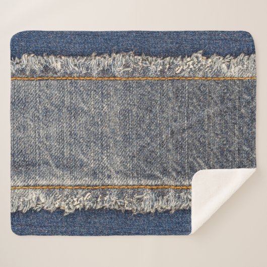 Couverture Sherpa Denim Blue Jeans : Décontracté Double Patch (Devant (Horizontal))