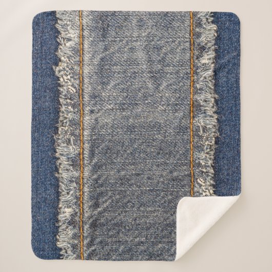 Couverture Sherpa Denim Blue Jeans : Décontracté Double Patch (Devant)