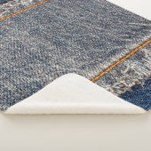Couverture Sherpa Denim blue jeans fabric frame. Bleached denim fabr (3/4)