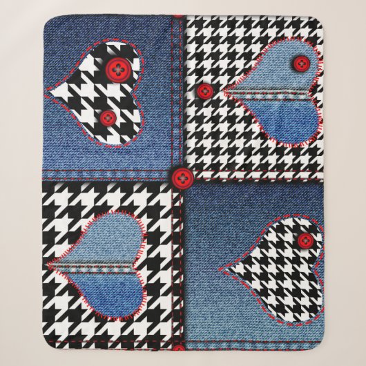 Couverture Sherpa Denim Patchwork : Motif en tissu transparent (Devant)