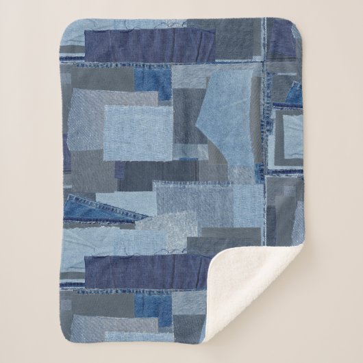 Couverture Sherpa Denim Shibori de patchwork de blue-jean de Boro (Devant)