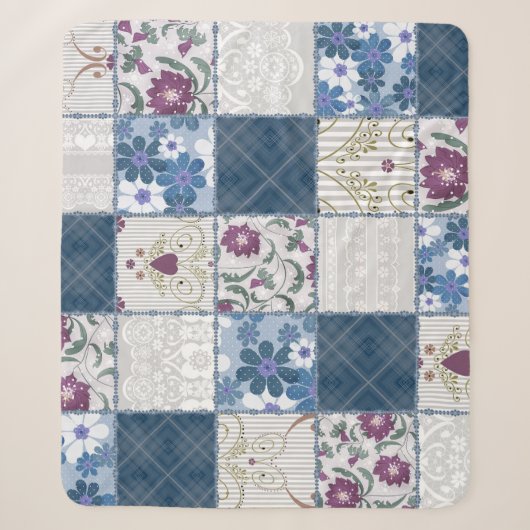 Couverture Sherpa Dentelle florale : Patchwork Arrière - plan sans c (Devant)