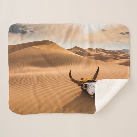 Couverture Sherpa Deserts | Cow Skull Rippled Sand Dunes (Devant (Horizontal))