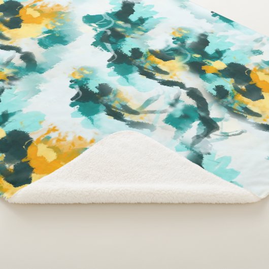Couverture Sherpa Design Abstrait moderne Turquoise et Jaune peint (3/4)