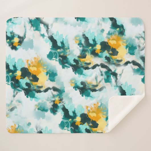 Couverture Sherpa Design Abstrait moderne Turquoise et Jaune peint (Devant (Horizontal))