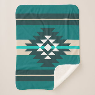 Couverture Sherpa Design aztèque en couleur turquoise