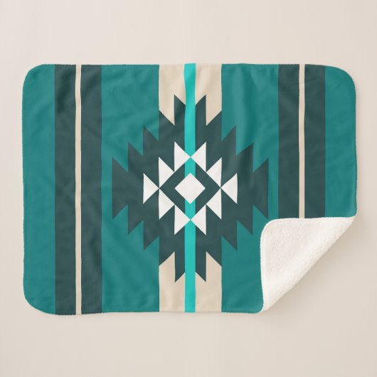Couverture Sherpa Design aztèque en couleur turquoise (Devant (Horizontal))