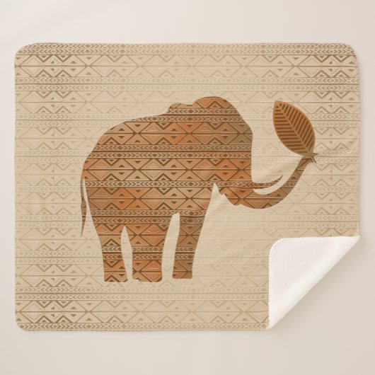 Couverture Sherpa Design d'art tribal des éléphants (Devant (Horizontal))