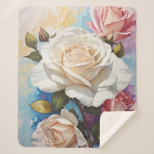 Couverture Sherpa Design de peinture Rose Bouquet (Devant)