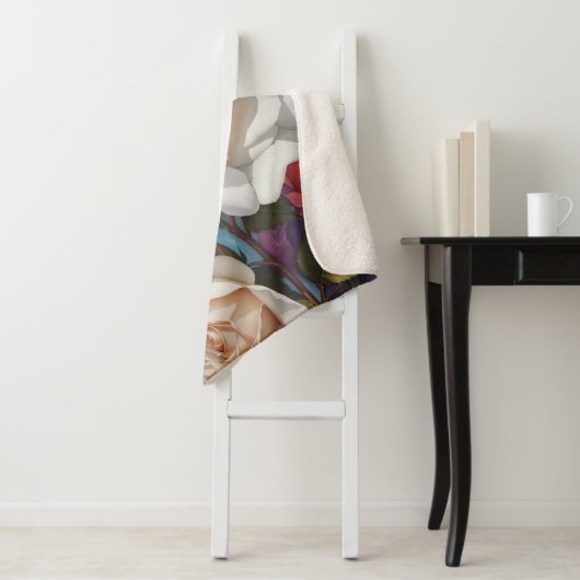 Couverture Sherpa Design de peinture Rose Bouquet (En situation)