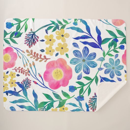 Couverture Sherpa Design élégant de peinture à la main de fleurs ros (Devant (Horizontal))