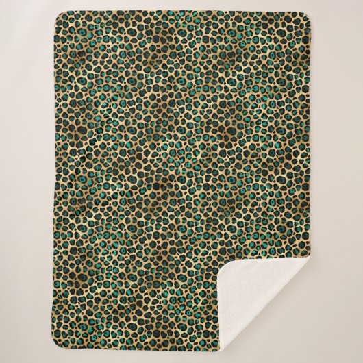 Couverture Sherpa Design turquoise et Gold Leopard Series 14 (Devant)