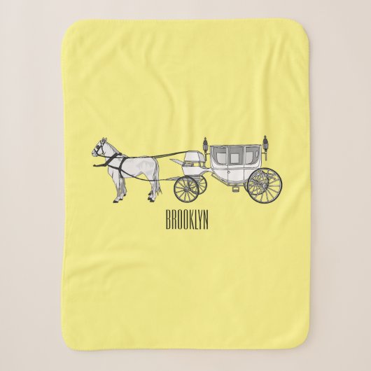Couverture Sherpa dessin animé mariage cheval & calèche (Devant)