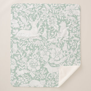 Couverture Sherpa Dessin blanc vert naturel Animaux sauvages des boi