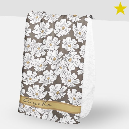 Couverture Sherpa Dessin de Fleur Blanche Rustique avec Nom Personna