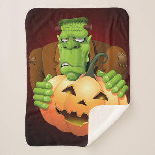 Couverture Sherpa Dessin de Frankenstein Monster avec Citrouille