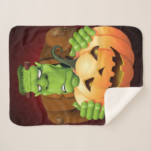 Couverture Sherpa Dessin de Frankenstein Monster avec Citrouille (Devant (Horizontal))