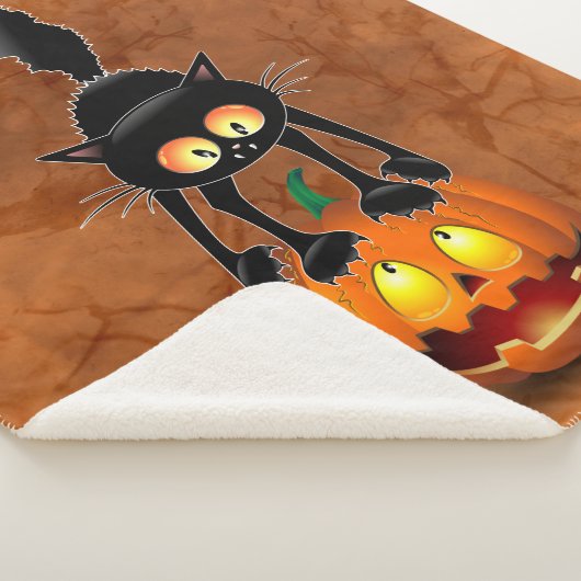 Couverture Sherpa Dessin d'Halloween au chat effrayé sur Citrouille (3/4)