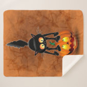 Couverture Sherpa Dessin d'Halloween au chat effrayé sur Citrouille (Devant (Horizontal))
