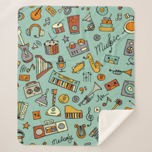 Couverture Sherpa Dessin d'instruments de musique, motif transparent