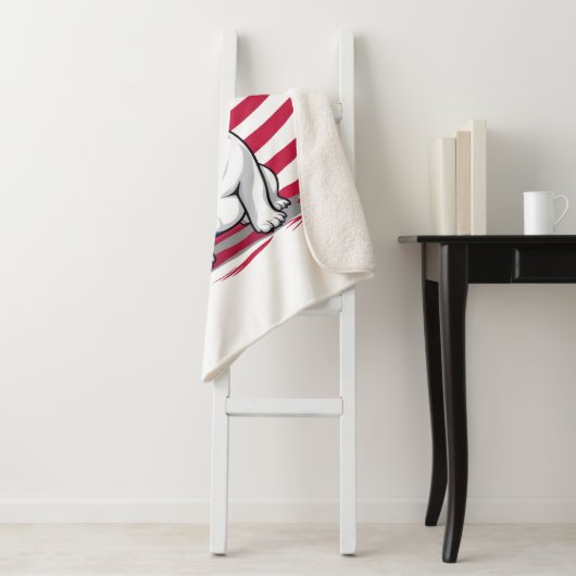 Couverture Sherpa Dessin d'un bulldog français avec drapeau américai (En situation)