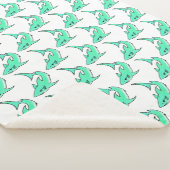 Couverture Sherpa dessin souriant requin menthe bleu vert océan anim (3/4)