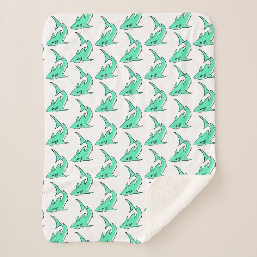 Couverture Sherpa dessin souriant requin menthe bleu vert océan anim (Devant)