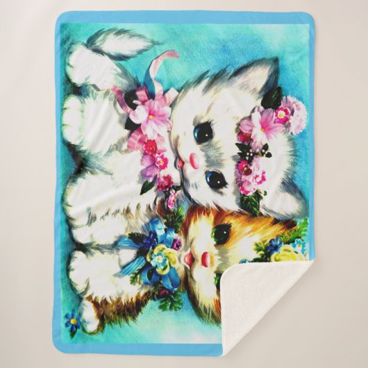 Couverture Sherpa deux chatons et beaucoup de fleurs (Devant)