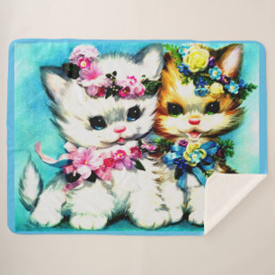 Couverture Sherpa deux chatons et beaucoup de fleurs