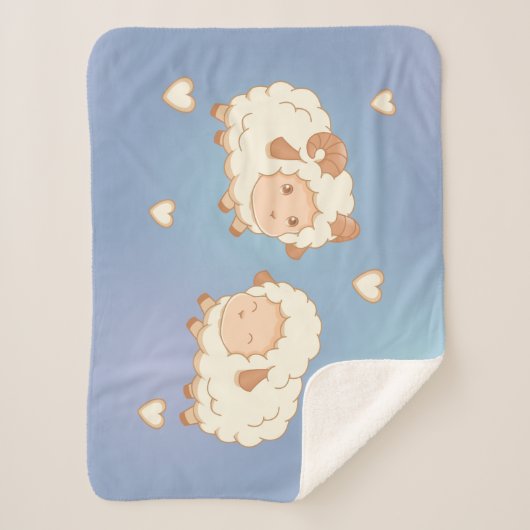 Couverture Sherpa Deux mignons petits moutons en bleu (Devant)