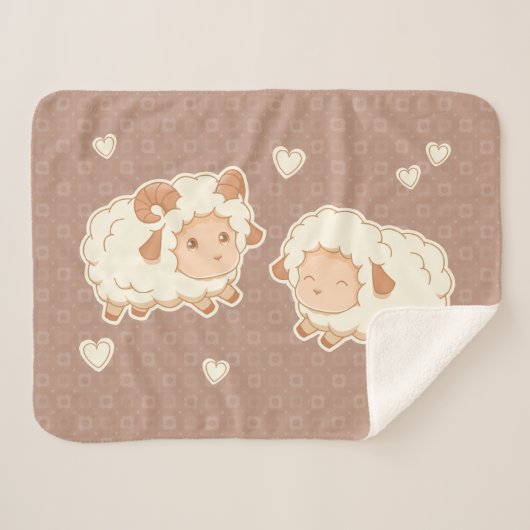 Couverture Sherpa Deux mignons petits moutons sur Brown (Devant (Horizontal))