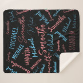 Couverture Sherpa Deux noms couples motif monogramme bleu rose clair (Devant (Horizontal))