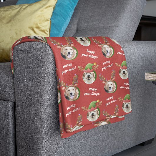 Couverture Sherpa Deux rennes photo de chien Antler Joyeux Noël Roug