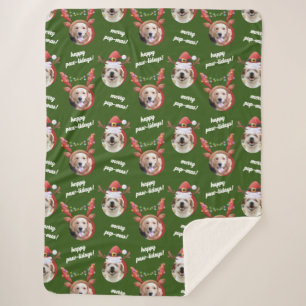 Couverture Sherpa Deux rennes photo de chien Joyeux Noël vert