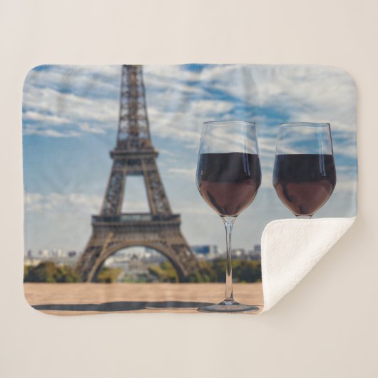 Couverture Sherpa Deux verres de vin avec la tour Eiffel (Devant (Horizontal))